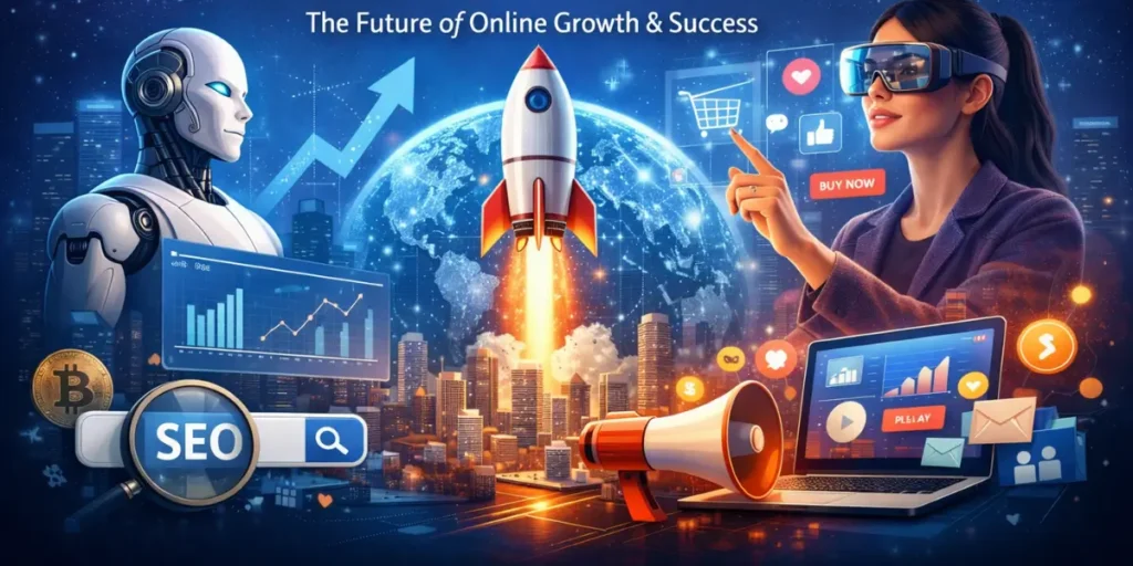 Why digital marketing for small businesses matters in 2026 with analytics, social media, and growth icons