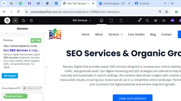 Full screenshot showing all SEO services offered including on-page, technical, and analytics optimization