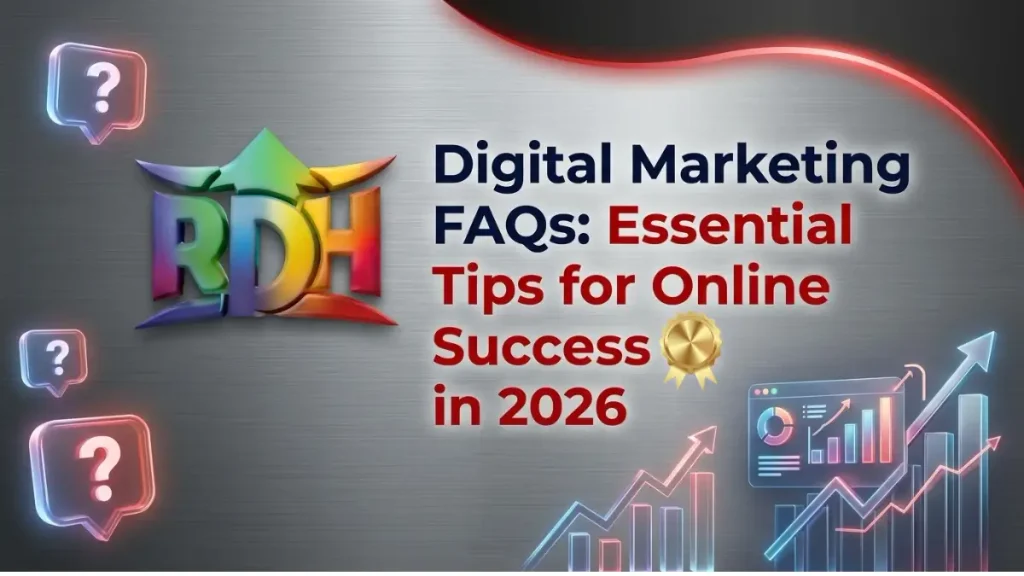 Digital Marketing FAQs page title showing essential tips for online success in 2026